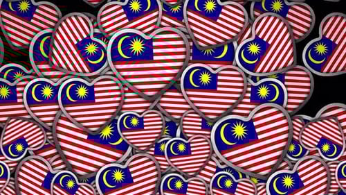 Falling Malaysian Flag Heart Shapes Transition Background