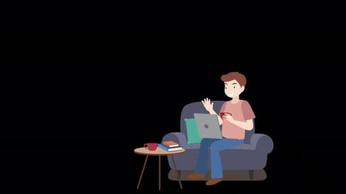 Un chico en el sofá trabajando en un ordenador Alpha Channel 4K