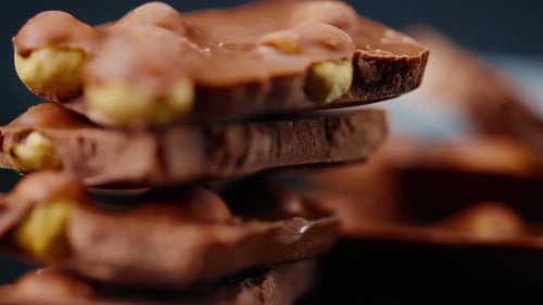Chocolate with Hazelnuts Close Up Food