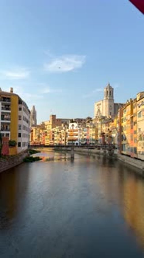 Stunning Girona View from Peixateries Velles Bridge on a Sunny Day