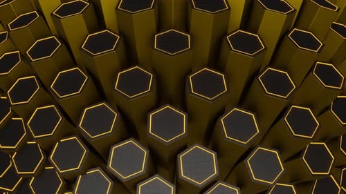 Goldener und grauer sechseckiger kreisförmiger Bewegungshintergrund Vj Loop in 4K