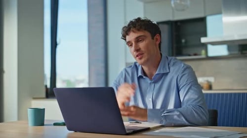 Man At Home On Video Conference Call