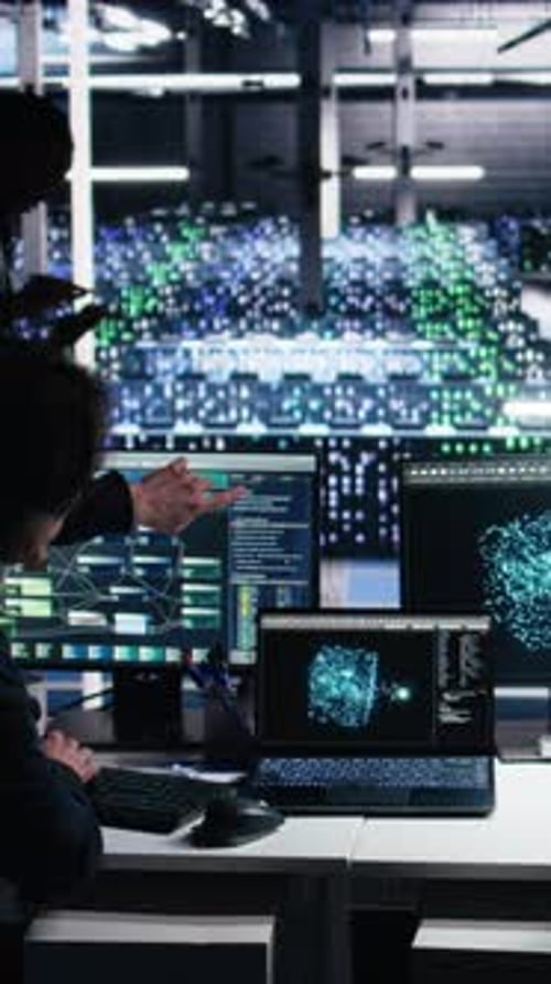 Vertical Video Senior Programmer and Coworker in Data Center Coding with Generative AI