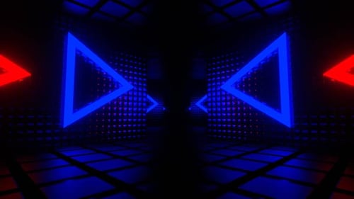 Red And Blue Neon Tunnel With Space Construction Background Vj Loop In HD