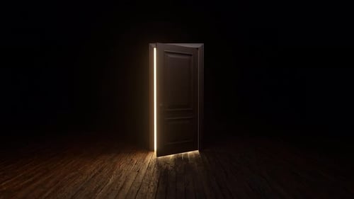 Brown wooden door to the universe