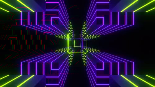 Purple And Light Green Neon Squares Cyberspace Background Vj Loop In 4K