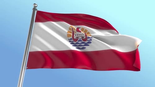 French Polynesia Flag Waving Against Blue Sky Animation