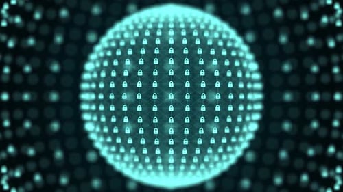 HD Cybersecurity Lock Sphere Animation – Futuristic Blue Digital Data Protection Loop