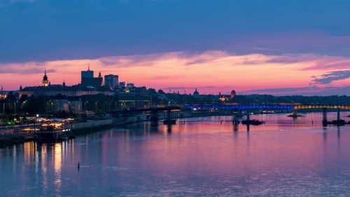 Historic Warsaw Skyline and Bridge Daytime Time-Lapse