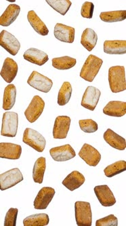 Falling Croutons and Bread Pieces Background