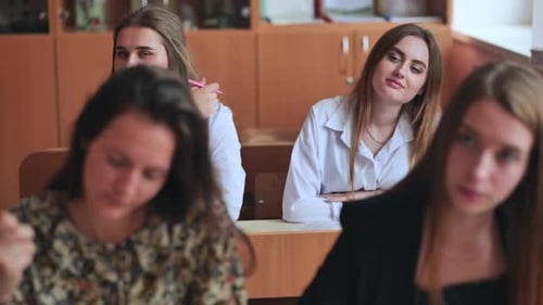Pupils of the 11Th Grade in the Class at the Desks During the Lesson Russian School