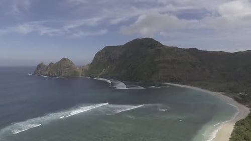 Aerial View of Tropical Beach with Rolling Waves