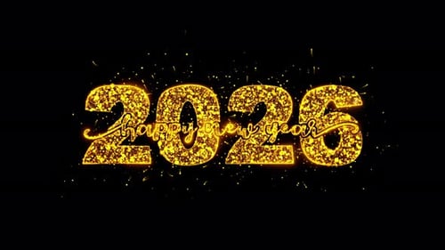 Happy New Year 2026 Greeting Luxury Text Golden Sparks Shiny Fireworks Celebrations Sparkles