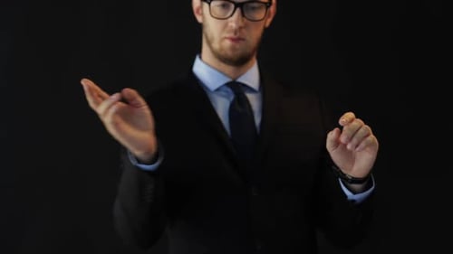 Man Interacting with a Virtual Touchscreen Interface