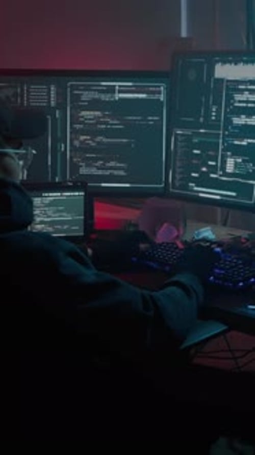 Adult Using Multiple Monitors and Keyboard at Desk