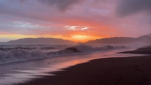 Bright Golden Red Sunset Against the Backdrop of a Stormy Sea a Beautiful Sea Evening Landscape