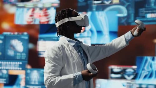 Scientist Reviewing Medical Scans Using Virtual Reality Tech