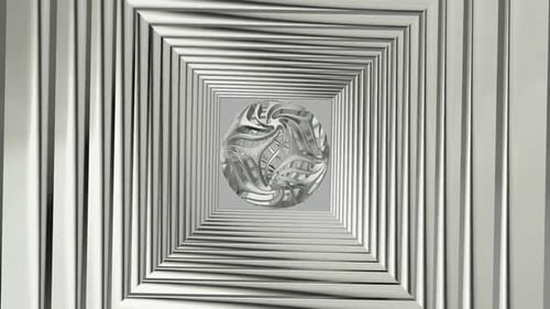 Background with a Tunnel of Silver Shapes, Figures, 3D Render, Reflection, Exclusive