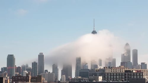 Daytime fog forming and swirling around the Northside of downtown Chicago time lapse