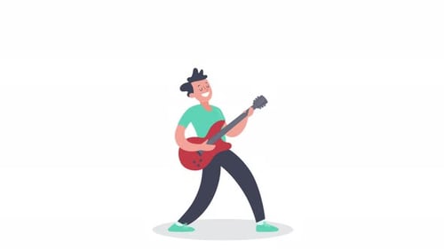 Animated Man Playing Electric Guitar Flat Design Loop