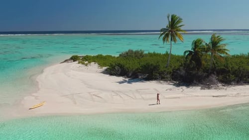 Concepto de viaje: isla tropical salvaje aérea en el mar