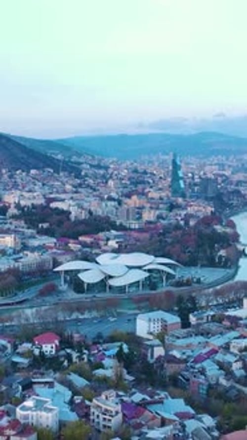 Vertical Video Aerial Majesty Tbilisi Georgia's Most Beautiful City in Autumn