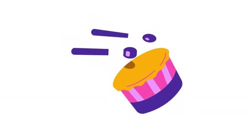 Flat Design Cartoon Drum with Drumsticks Playing Animation