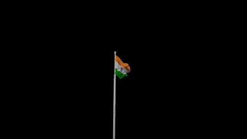 Indian National Flag Waving in Wind Against Black Background