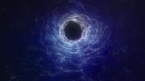 Blue Light Energy Tunnel with flying particles. 3D tunnel light streaks effect animation background