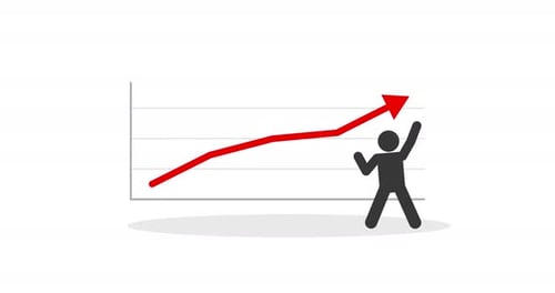 Animated Stick Figure Character Boosts Rising Line Graph