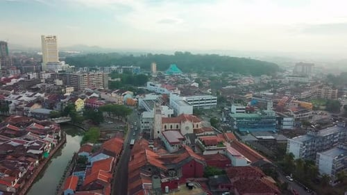 Melaka (Malacca) city aerial view in the morning, Malaysia