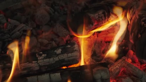 Closeup de Burning Fire Flame na lareira