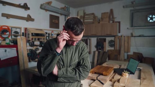 Small Business Owner in Wood Furniture Making Male Carpenter