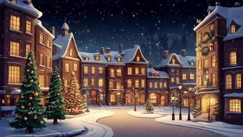 Eine Weihnachtsstadt und nächtliche Straßenbeleuchtung