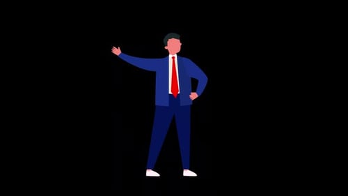 Business Man Pointing 2D Flat Design Animation