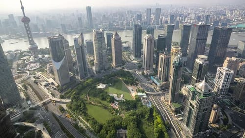 Shanghai City Skyline From a High Vantage Point