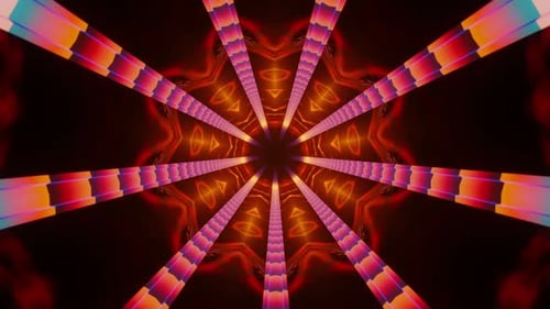 Black hole in the center of red and pink background. Kaleidoscope VJ loop