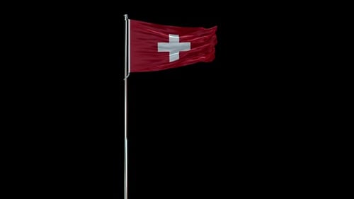 Animated Swiss Flag Waving on a Flagpole