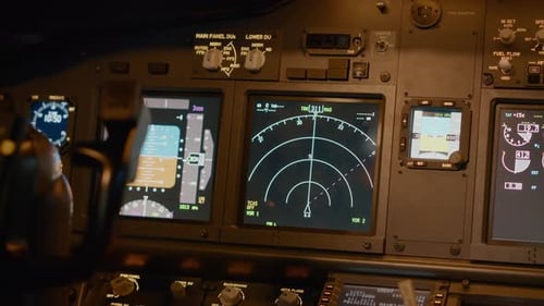 Radar Compass and Windscreen on Dashboard in Cockpit