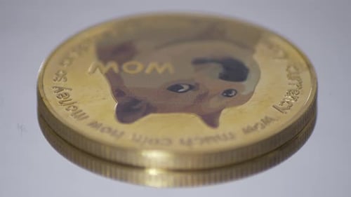 Jeton Dogecoin sur une table tournante en gros plan