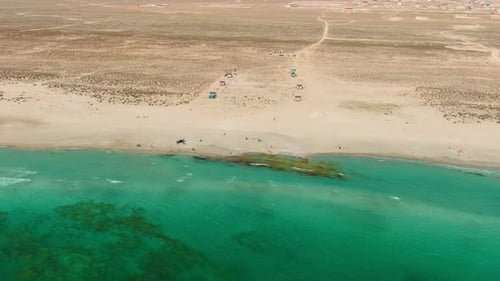Drone Top View Tropical Ocean Beach Seascape Surface Sandy Shore Summer Tourism