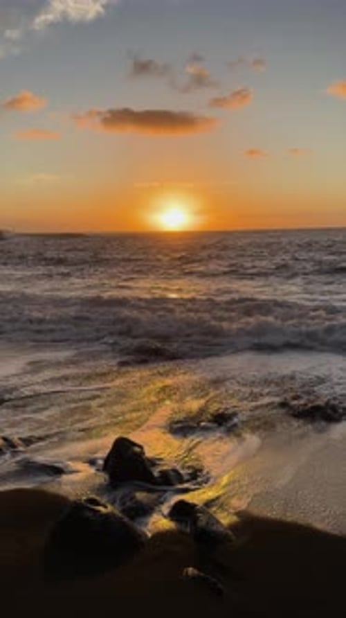 Hawaii Beach Sunset Over Waves
