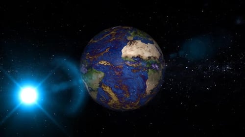 Rotating Planet Earth with Bright Sun in Deep Space