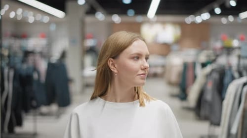 Woman Browsing Through Clothing Store Displays