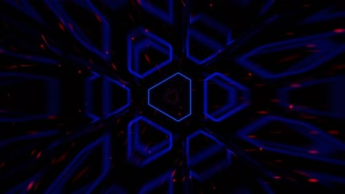 Boucle Vj Vj en arrière-plan de cybertunnel clignotant mystique futuriste bleu profond et rouge en 4K