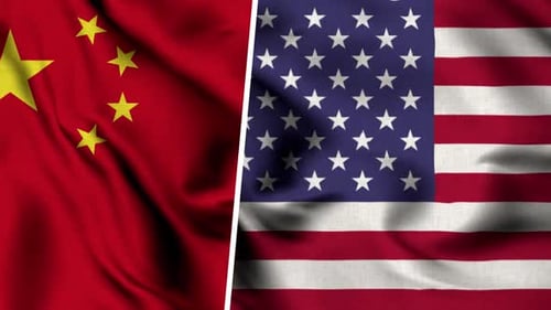 Chinese and American Flags Waving Seamless Realistic Loop