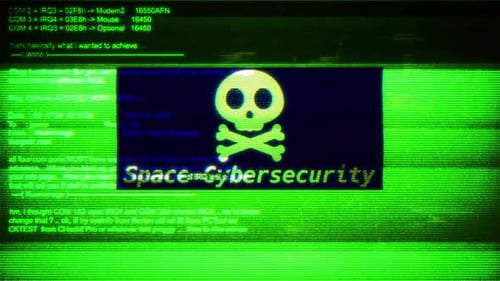 Mensaje sobre ciberseguridad espacial en pantalla digital en pantallas de computadora