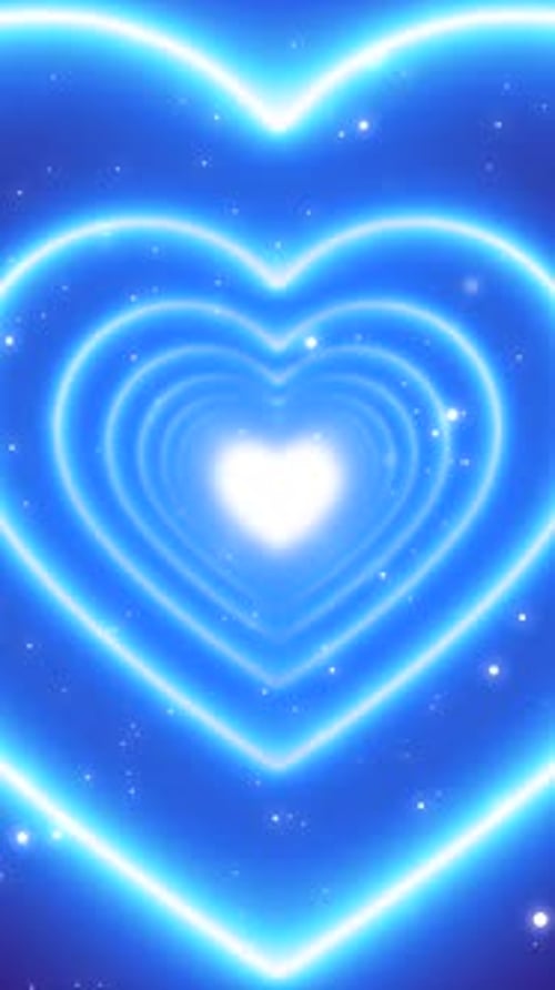 Blue Neon Lights Love Heart Tunnel Glow Moving Wallpaper Background