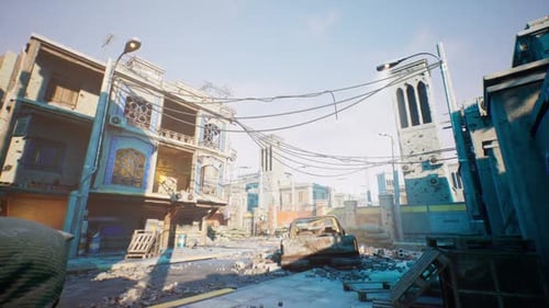 Ruined City Street 3D Animation with Grunge Aesthetic