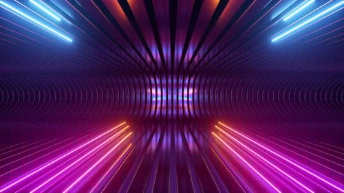 Abstract background with neon glowing lines slide along the path